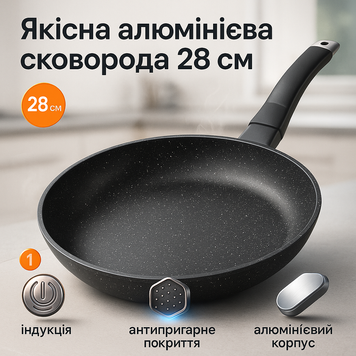 Сковорода UNIQUE UN-5137 28 см граніт темний, Сковорода з антипригарним покриттям для газової плити 9rl253fag3 фото