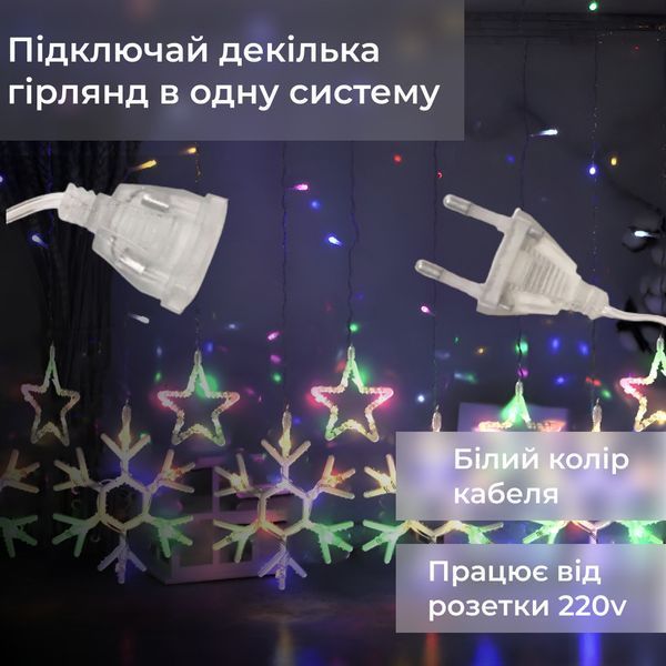 Гирлянда штора 3х0,9 м снежинка звезда на 145 LED лампочек светодиодная 10 шт 1733065ML 1961119952 фото