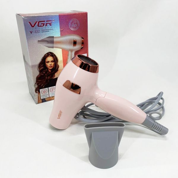 Фен для волосся дорожній VGR V-432 PINK, з концентратором 1000 Вт, іонізація та 2 режими. Колір: рожевий 7985l41t фото