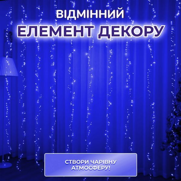 Гирлянда роса мишура 30 метров хвойная лапа 640 led светодиодов зеленый провод синяя D1750BL D1750BL фото