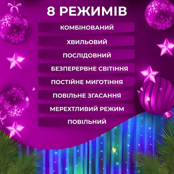 Гирлянда штора светодиодная GarlandoPro Роса 200LED 3х2м 10 линий 8 режимов гирлянда капля росы 173301ML 1958697739 фото