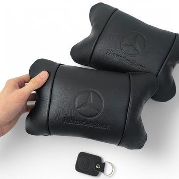 Набір шкіряних подушок Mercedes-Benz + брелок у подарунок, подушка на підголовник s1646la2 фото